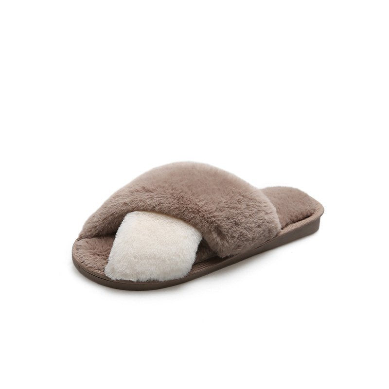 Cute plush home cotton slippers