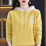 Embroidered Color Block Hooded Sweater