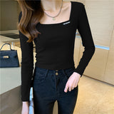 Square Collar Long Sleeve Cropped T-Shirt