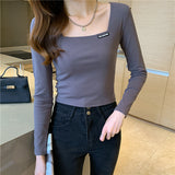 Square Collar Long Sleeve Cropped T-Shirt