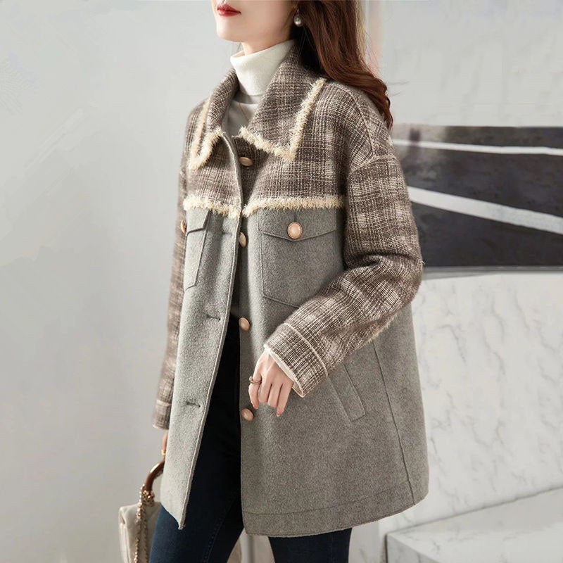 Casual stitching thick quilted warm woolen jacket