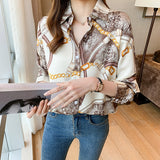 Fashion chain print satin long-sleeved shirt
