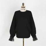 Tulle Patchwork Solid Color Sweatshirt