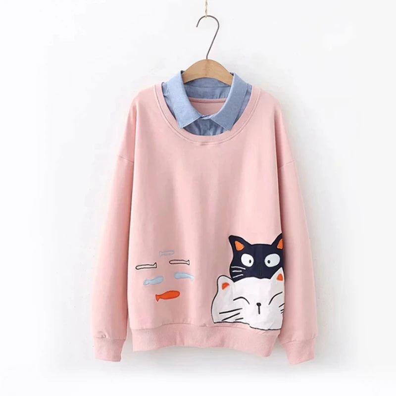 Cat Fish Fake Two-Piece Sweatshirt
