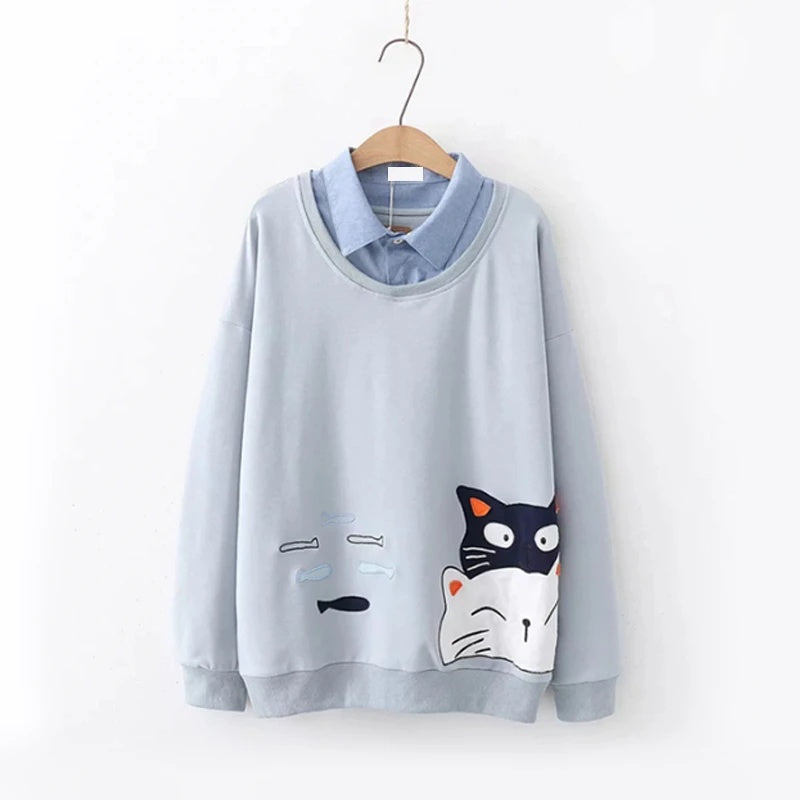 Cat Fish Fake Two-Piece Sweatshirt