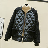 Wool Patchwork Pockets Stand Collar Coat