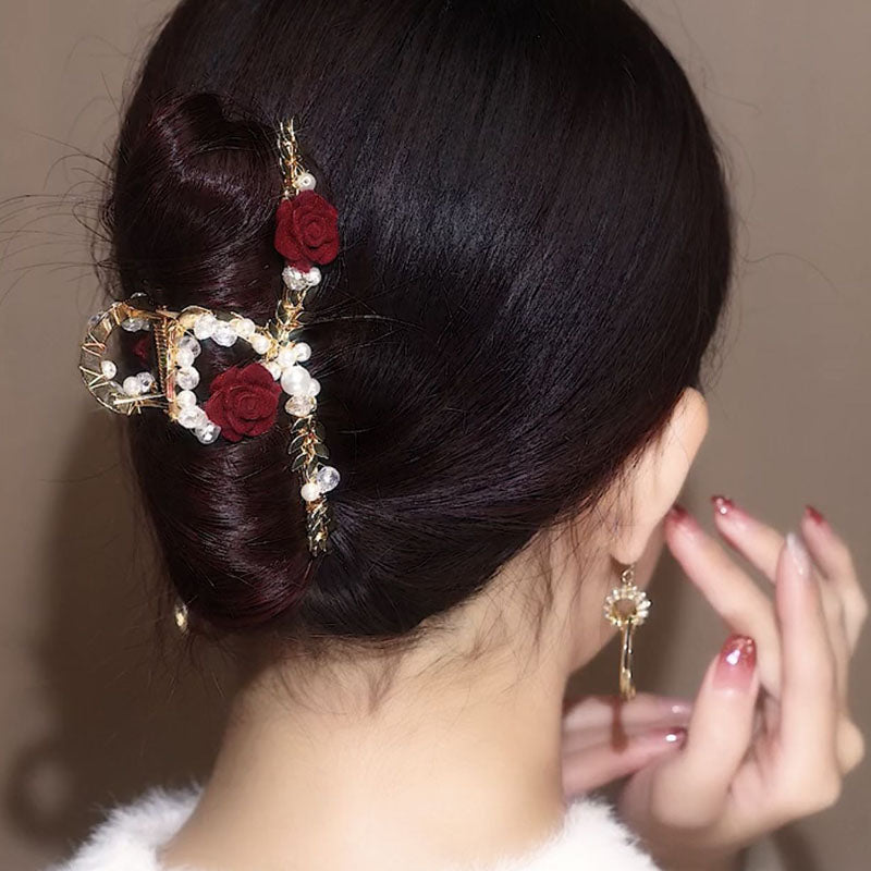 Vintage Rose Pearl Hair Claws