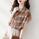 Plaid Collared Buckle Loose Shirt