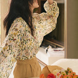 Three-Quarter Sleeve Floral Chiffon Shirt