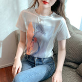 Round Neck Printed Silk T-Shirt