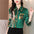 Retro Chain Printed Buckle Silk Blouses