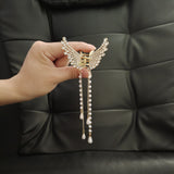 Pearl Rhinestone Butterfly Tassel Hair Claws