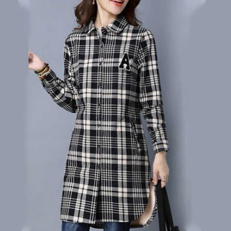 Mid-Length Fleece-lined Plaid Loose Shirt Coat