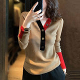 Fashion casual V-neck slim-fit color-block sweater