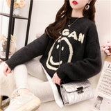 Smiley face pattern lazy style all-match sweater