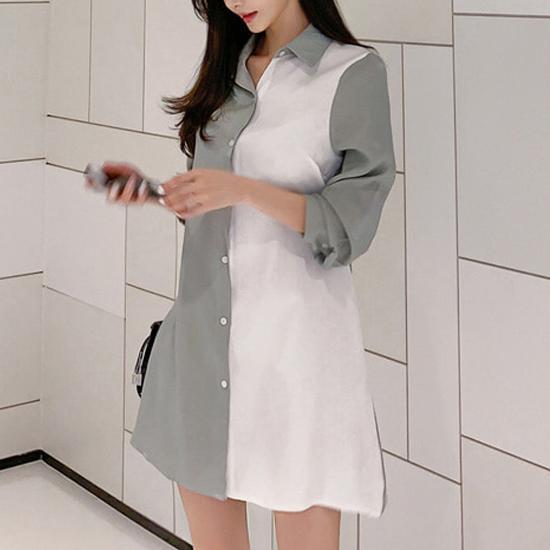 Temperament and thin contrast color shirt skirt