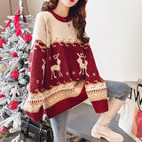 Christmas Reindeer Round Neck Knit Sweater