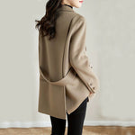 Lapel Collar Mid Length Woolen Coat