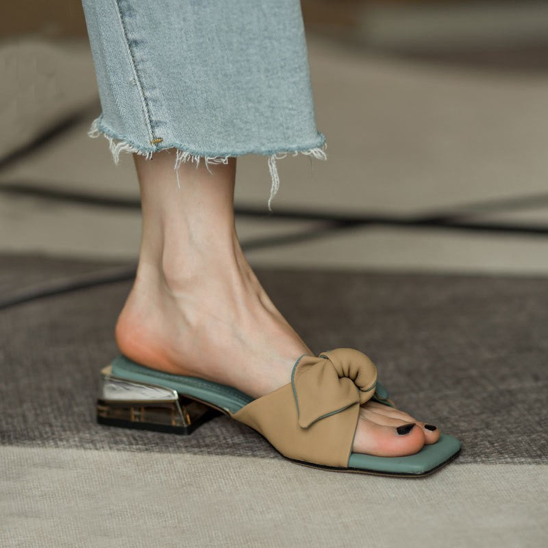 Open Toe Bowknot Thick Heeled Sandals